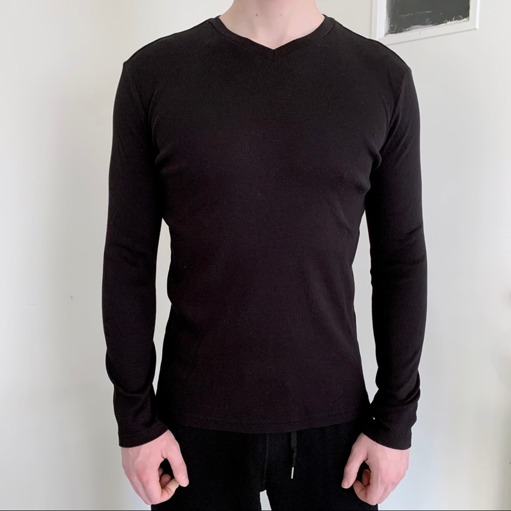Calvin Klein Black V-Neck Sweater Slim Ribbed Minimalist Classic Damon Salvatore